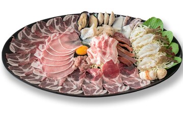 Fresh set with various pork and seafood shabu.