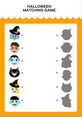 Happy Halloween Matching game for children. Education Game for kids. Match monsters and shadow.