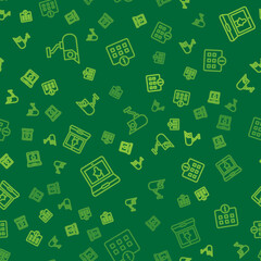 Set line Security camera, Online museum and Information on seamless pattern. Vector