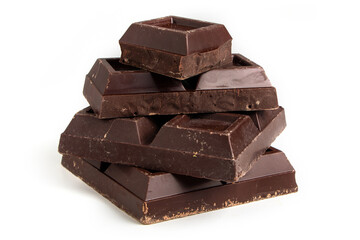 Broken pieces of dark chocolate close up