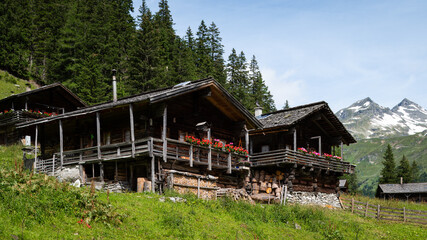 Old small wooden houses in the alps