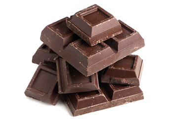 Broken pieces of dark chocolate close up