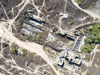 old mining ruins between unity woods and united downs on the bissoe trail cornwall England uk copper and tin aerial 
