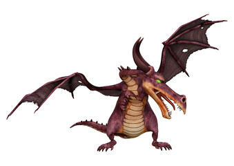 3D Rendering Fairy Tale Dragon on White