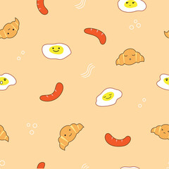 Cute breakfast food cartoon background. Vector illustration. Eps10 vector illustration. Backgrounds and pattern vector. Breakfast cartoon.