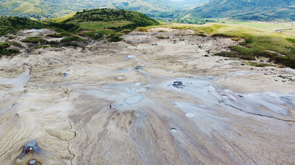 Mud volcano, mud eruption, mud flows