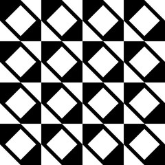 Black and white tiles. Vector seamless canvas with squared shapes and diagonal white squares.