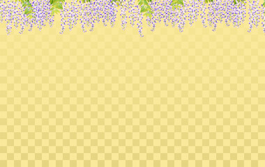 満開の藤の花とゴールドの市松模様な背景素材
