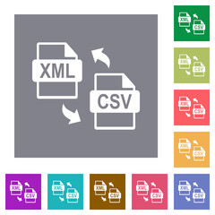 XML CSV file conversion square flat icons