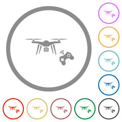 Drone controlling flat icons with outlines