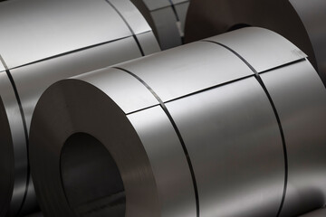 steel coils in warehouse, sylized background, heavy industries