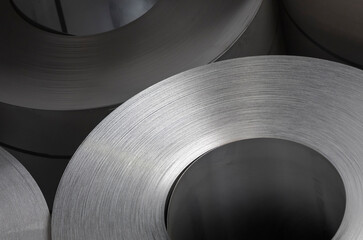 detail of steel coils in warehouse, heavy industries