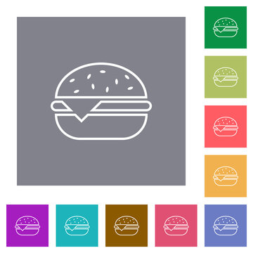 Single cheeseburger outline square flat icons