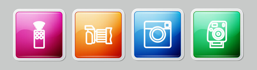 Set line Remote control for camera, Photo, and . Colorful square button. Vector