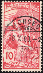 Postage stamps of the Swiss. Stamp printed in the Swiss. Stamp printed by Swiss.
