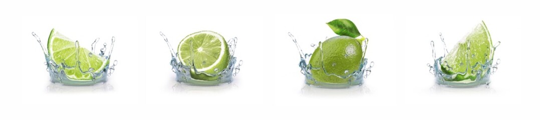 lime and water splash. isolated on white, 3d rendering - 461439544