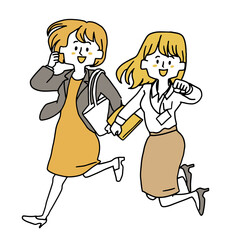 ジャンプする女性会社員（二人）	