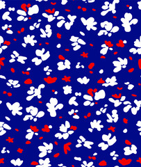 Abstract Hand Drawing Cute Ditsy Flowers and Geometric Dots Seamless Vector Pattern Isolated Background 