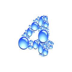 Water splashes number 4 isolated on white background.