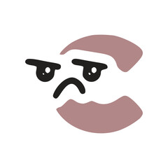 Letter c kawaii character with sad face, vector clipart