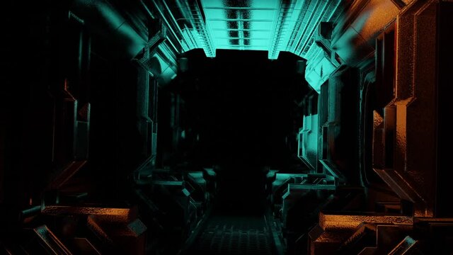 animation of clean futuristic alien scifi fantasy hangar tunnel corridor - 3d rendering