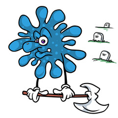 Virus COVID Illness executioner death looks victim ax weapon grave cemetery