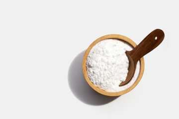 Baking soda on white background.