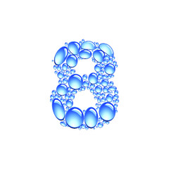 Water splashes number 8 isolated on white background.