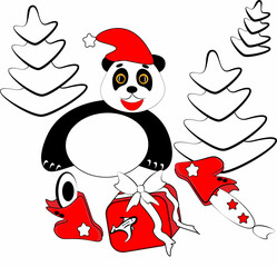 Panda with Christmas gifts,vector ,illustration
