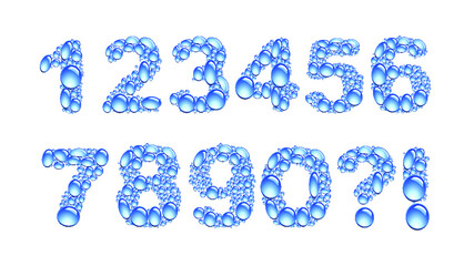 Vector water font numbers set. Bubble water number set.