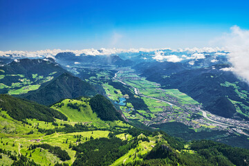 Fototapeta na wymiar Mountain landscape in summer. Aerial view to the Inn valley near Innsbruck. Tirol, Austria, Europe