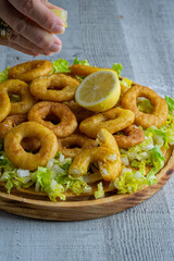 Calamares a la romana o rebozados, plato y tapa típica de los bares y restaurantes españoles. Comida de España
