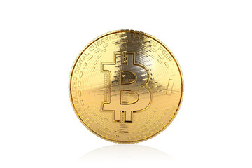 Bitcoin gold coin on white background, virtual cryptocurrency, 3d illustration