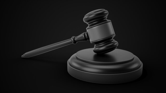 3D rendering dark gavel, Judge Hammer on black background