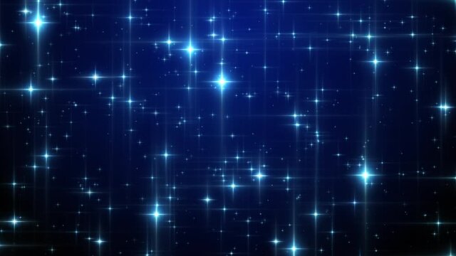 ゆっくり穏やかに光輝く星空の背景　上昇　ループ