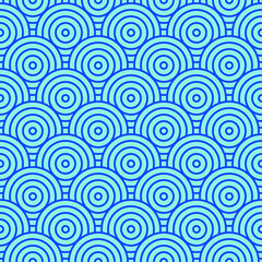 Geometric blue circles with a contour. Seamless patterns for fashionable fabrics, decorative pillows, paper products. Vector.