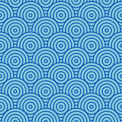 Fototapeta premium Geometric blue circles with a contour. Seamless patterns for fashionable fabrics, decorative pillows, paper products. 