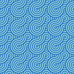 Fototapeta na wymiar Abstract trendy blue waves with contour intertwine.Seamless modern pattern for stylish fabrics, decorative pillows, paper products. 