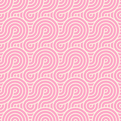 Abstract trendy pink waves with an intertwined contour. Seamless modern pattern for stylish fabrics, decorative pillows, paper products. Vector.
