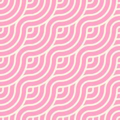 Abstract trendy pink waves with an intertwined contour. Seamless modern pattern for stylish fabrics, decorative pillows, paper products. Vector.
