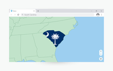 Browser window with map of South Carolina, searching  South Carolina in internet.