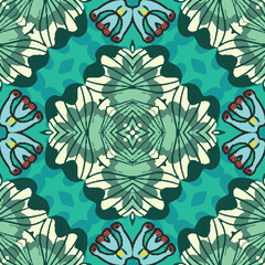 Vector abstract symmetrical ornamental kaleidoscope seamless pattern