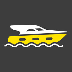 Cruising motor yacht flat vector icon