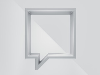 Gray abstract scene with square empty frame-podium or shelf. Monochromatic background for presentation, shape looks like a quote.