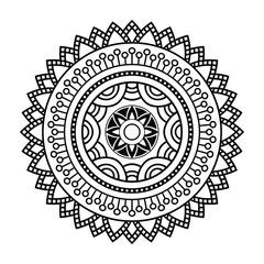 Isolated mandala in vector. Round pattern in white and black colors. Vintage decorative element for painting