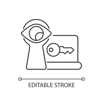 Shoulder Surfing Attack Linear Icon. Spying On System Security Info. Password Management. Thin Line Customizable Illustration. Contour Symbol. Vector Isolated Outline Drawing. Editable Stroke