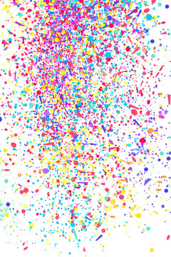 Bright explosion. Texture with random geometric glitters. Geometric background with confetti. Pattern for work. Print for banners, posters and textiles. Greeting cards