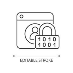 Password encryption linear icon. Database control. Internet safety measures. Secure system. Thin line customizable illustration. Contour symbol. Vector isolated outline drawing. Editable stroke