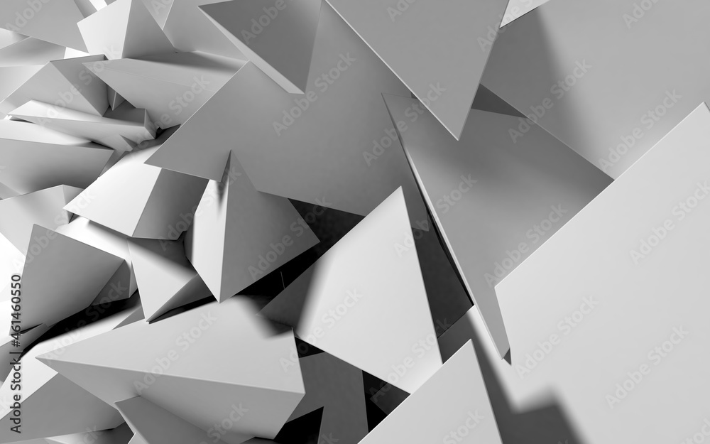 Aufkleber Abstract background with white 3D shapes flying in the light as a messy array or chaotic structure for any pastel backdrop. 3D illustration