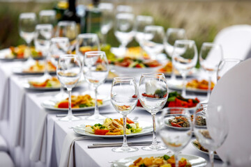 Wine Glass on the banquet table.